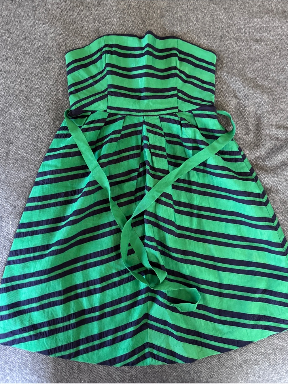 Moulinette Soeurs Anthropologie Striped Strapless Green and Navy Fit-and-Flare D